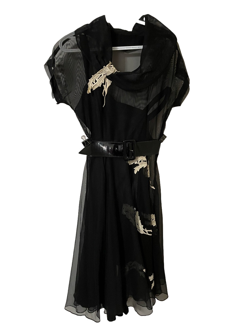 Vintage Black Midi Dress with Cream Floral Appliqués 2 Pieces Size Small - Picture 1 of 14